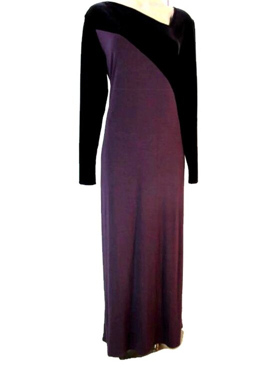 Chetta B Dresses & Skirts - Vintage Chetta B Purple Velvet Jersey Maxi Dress 12 Geometric Body Con Stretch